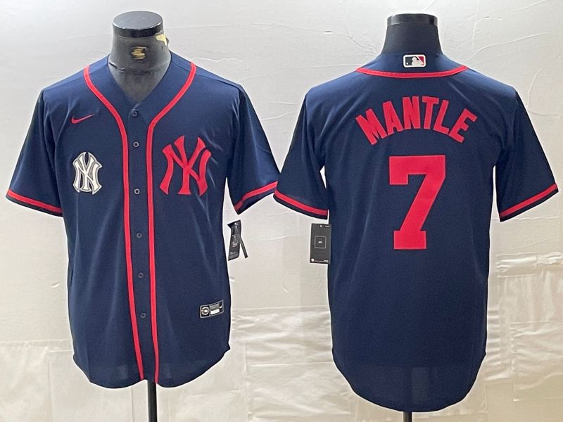 Men New York Yankees #7 Mantle Blue Third generation joint name Nike 2024 MLB Jersey style 2